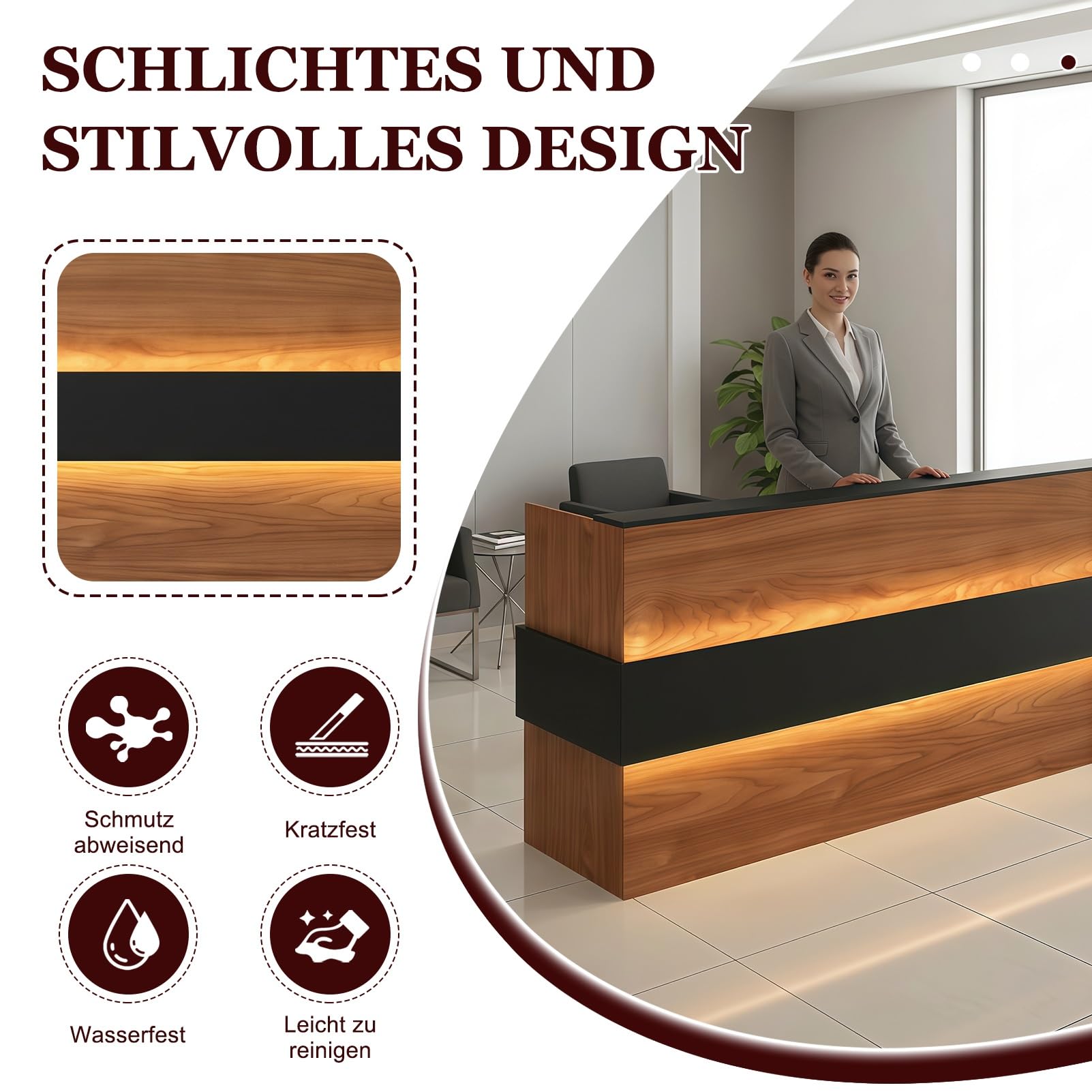 Modern Empfangstheke mit Stauraum, Empfangstresen Nussbaumholz