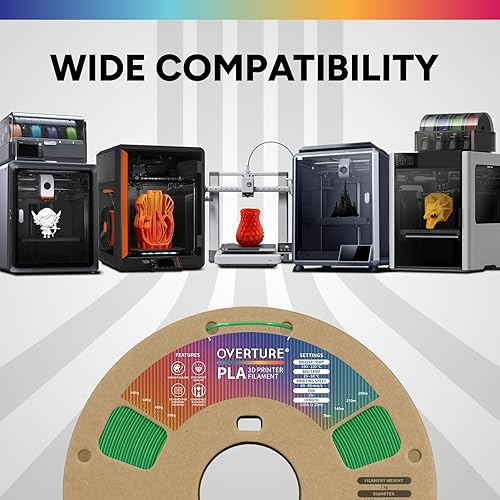 Vista 107 de Overture - Filamento PLA de impresión 3D para la mayoría de FDM en 1.75 milímetros, en bobina de 1 kilogramo de 200 x 200 milímetros y de precisión
