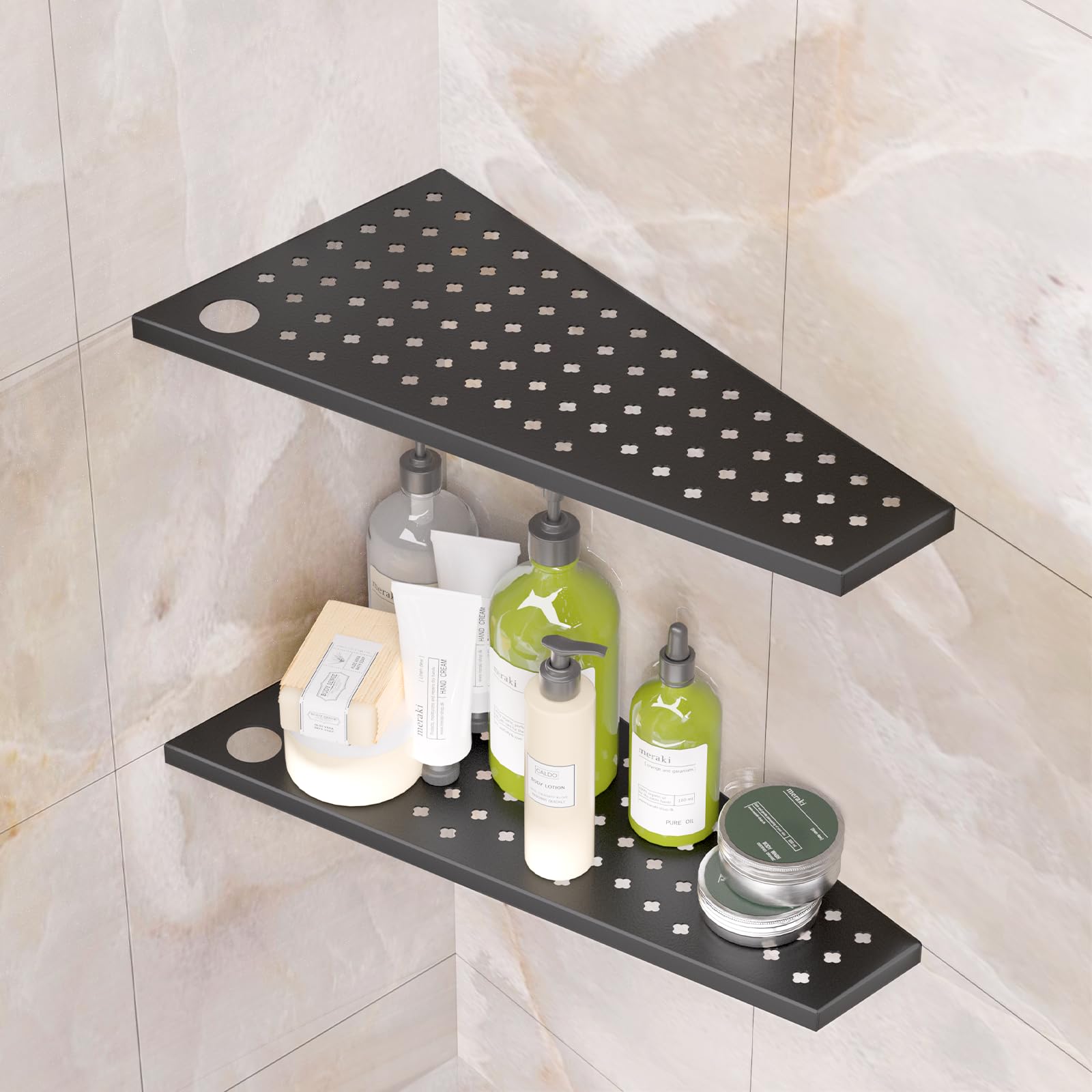 mivndeeopu 12 Corner Shower Shelf 2-Pcs Rustproof 304 Stainless Steel Corner Shower Shelves with Razor Holder Slot Design