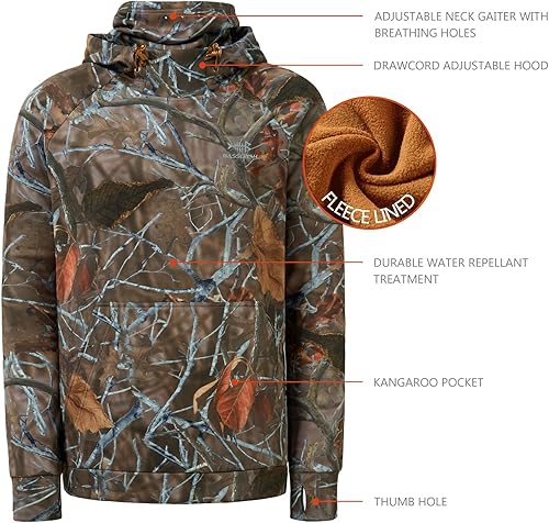 Miniatura 3 de BASSDASH Sudadera con capucha de forro polar para hombre con polaina para el cuello, resistente al agua, para caza, FS18M