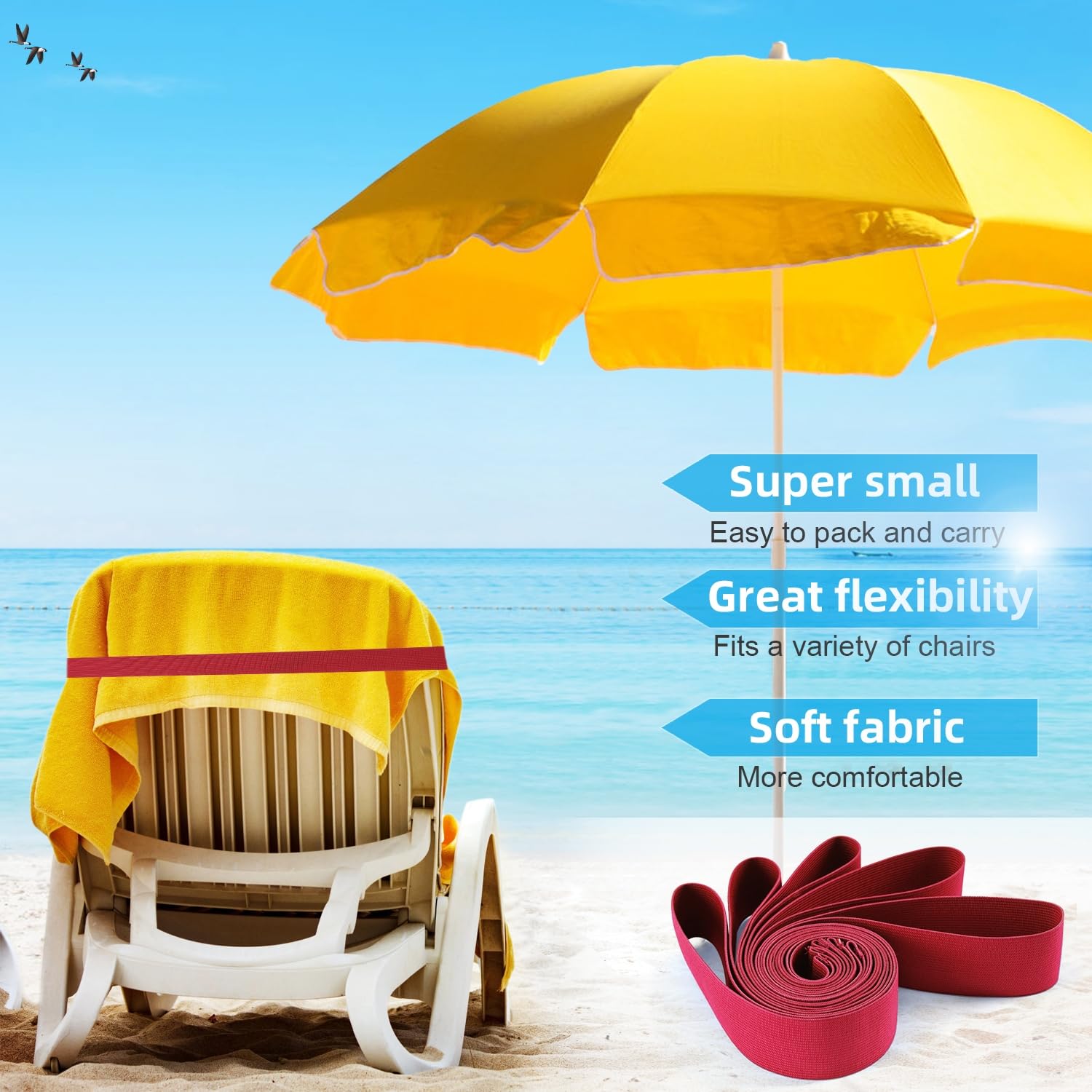 The Better - Fasce Elastiche Antivento Per Fissare Asciugamani Su Sedie Da Spiaggia, Piscina E Cabina, Rosso (4 Pezzi)
