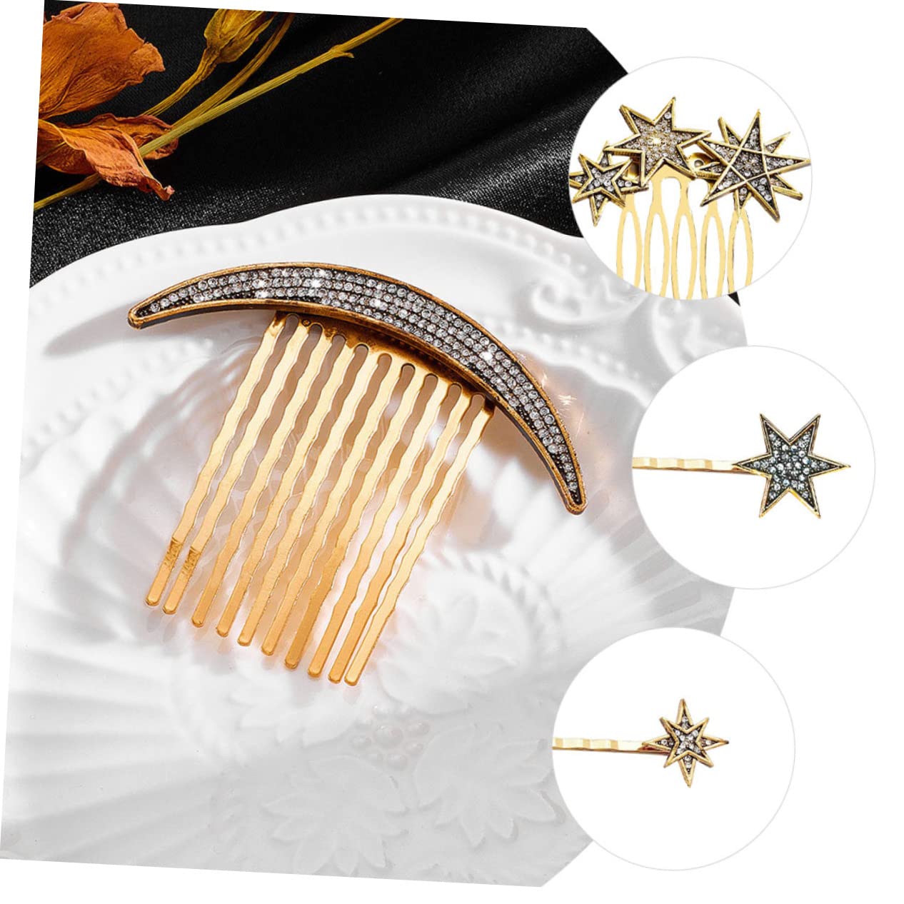 Healeved 4juegos Accesorios De Pelo Vintage Estrellas y Luna Juego Peines y Para Peinados Elegantes Bodas y