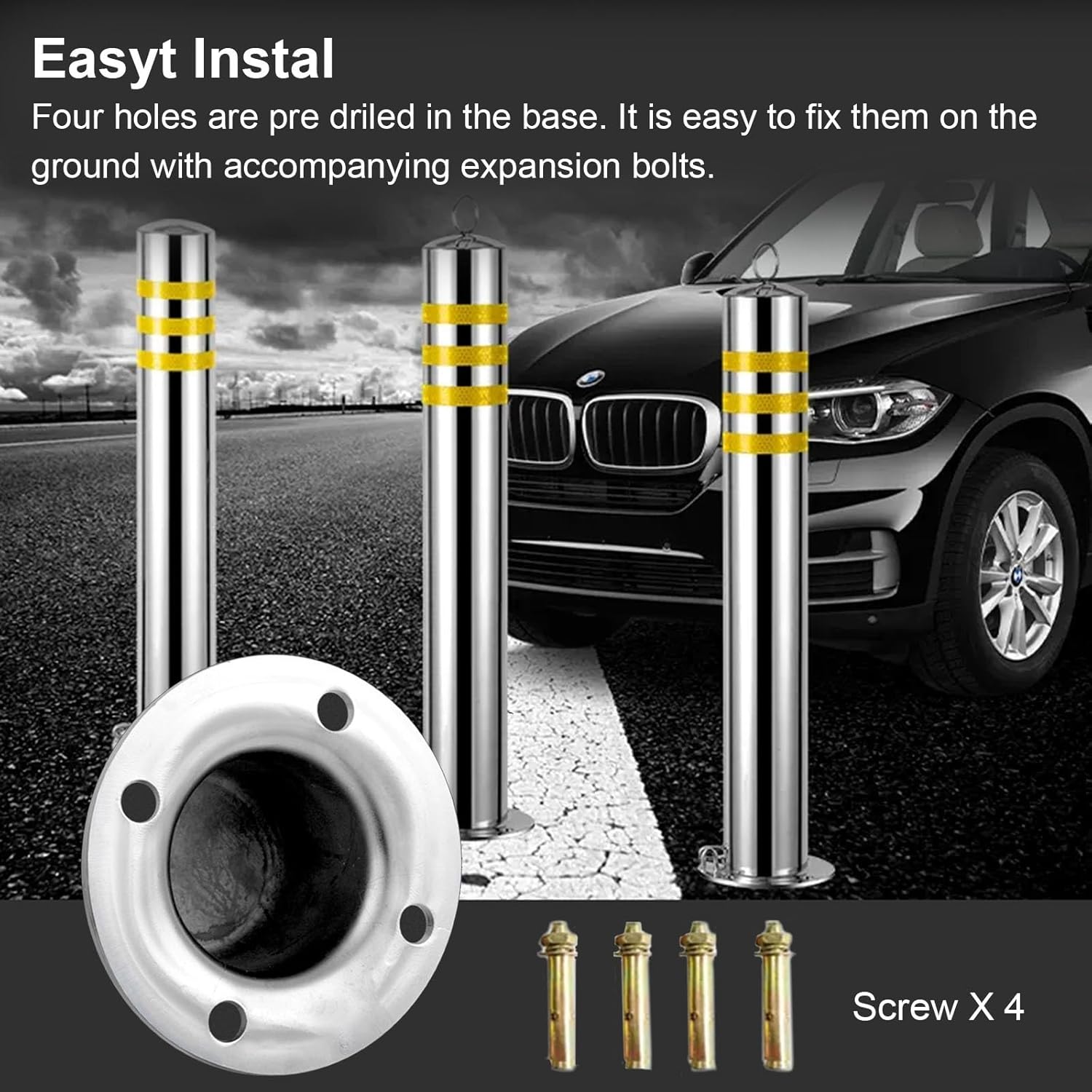 Heavy Duty Traffic Warning Barrier Delineator, Stainless Steel Post Cones for Outdoor/Sidewalk/Parking Lot/Street, Driveway Divider Stanchion Warning Pile