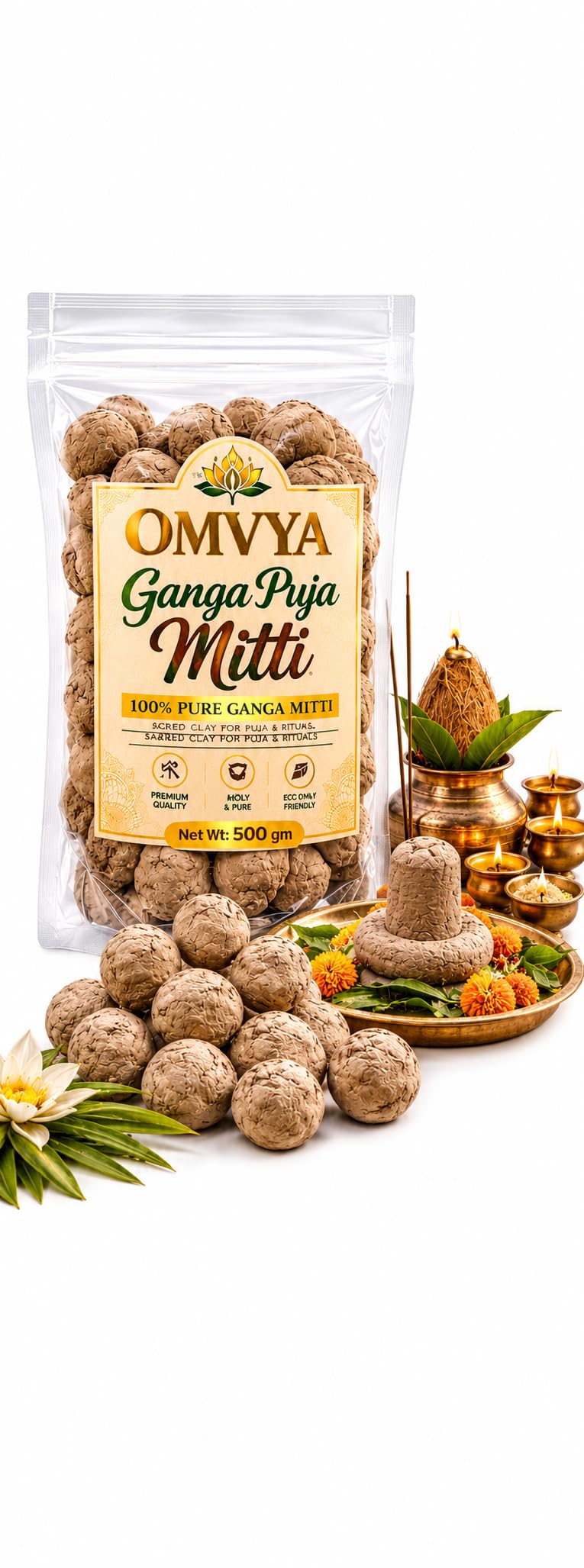 OMVYA_ Natural Ganga Soil for Puja_ Pavitra Ganga Mitti_500 gm | Pure Sacred Soil from The River Ganges | Ideal for Hindu Rituals, Puja, Havan, Astrology Hindu Festival Used & Idol Making-image-5