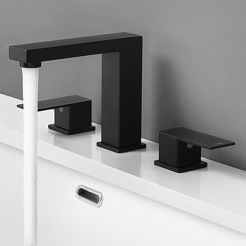 KES Todos los grifos de baño de metal negro de 8 pulgadas, grifo de lavabo de baño generalizado, grifo de tocador de 3 agujeros con mangueras de