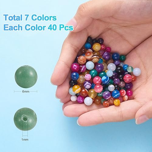 Miniatura 2 de 300 cuentas de ágata de cinta natural de 10 colores para hacer joyas, cuentas redondas de ágata a rayas, cuentas de piedras preciosas suaves, kits