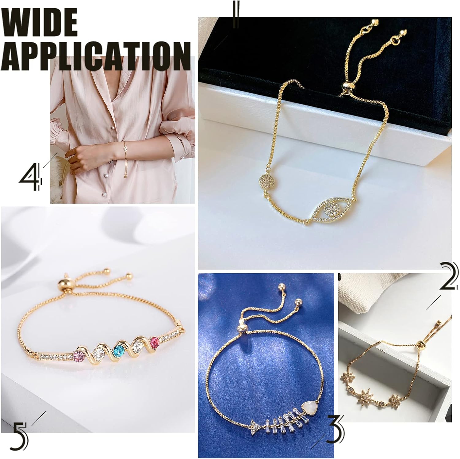 UNICRAFTALE 10pcs 8.66inches Stainless Steel Adjustable Slider Bracelets Golden Bolo Bracelets Slider Bracelet Chain Extender Chains with Ball Ends for Semi Jewelry Making DIY