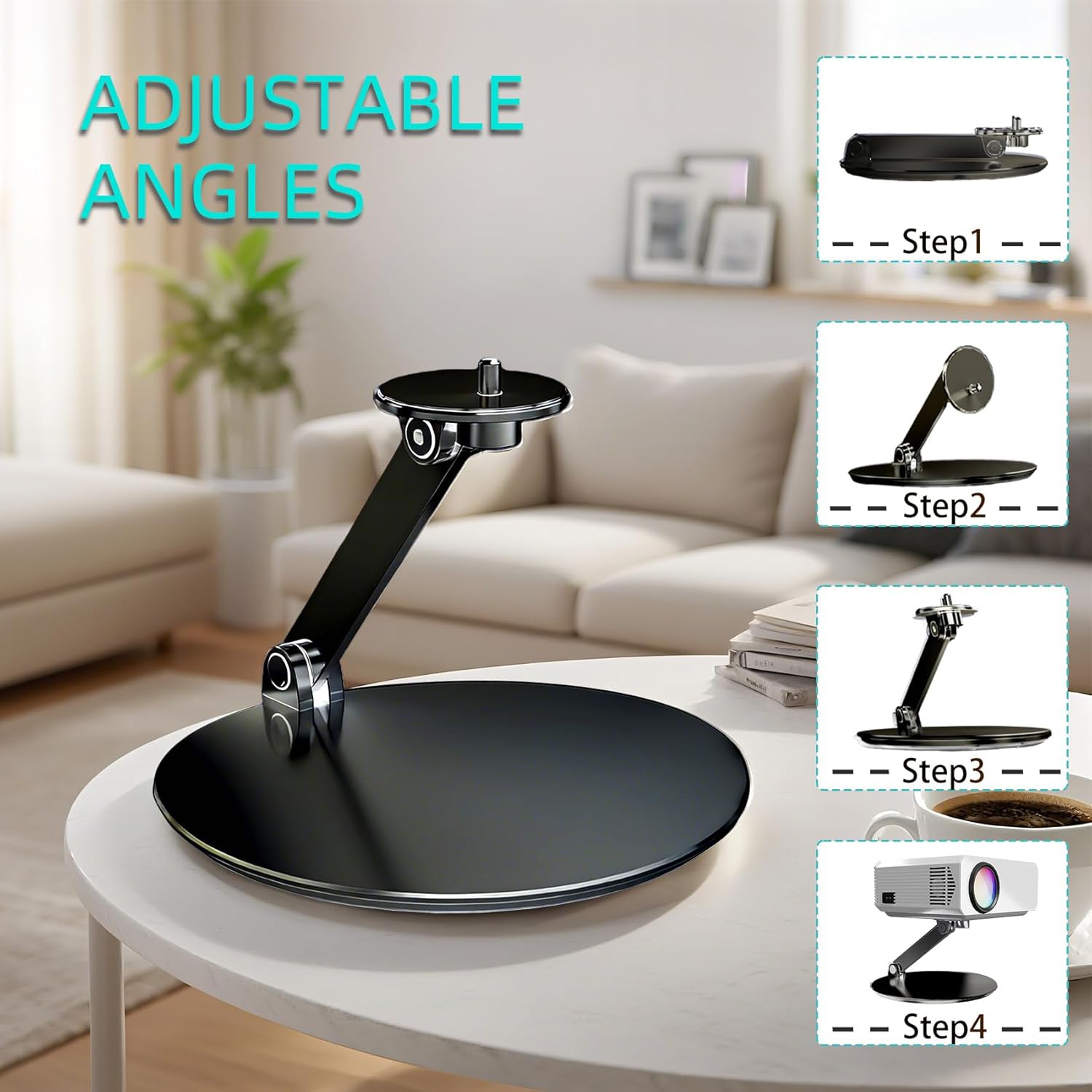 Foldable Projector Stand, Universal Projector Mount with ¼-Inch Screw, 360° Rotation & Height Adjustable, Ultra-Light Aluminum Alloy Compact Outdoor Stand Compatible with Most Projectors