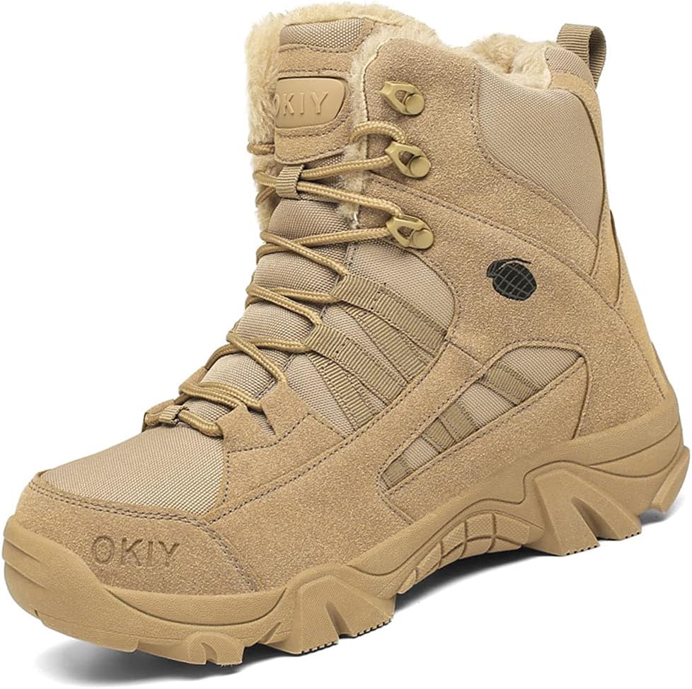 IYVW 2021 Shoes Work Utility Footwear Military Tactical Mens Army Outdoor Sports Camping Hiking Work Combat Lace Up Breathable High Top Side Zipper Desert Leather Shoe Boots