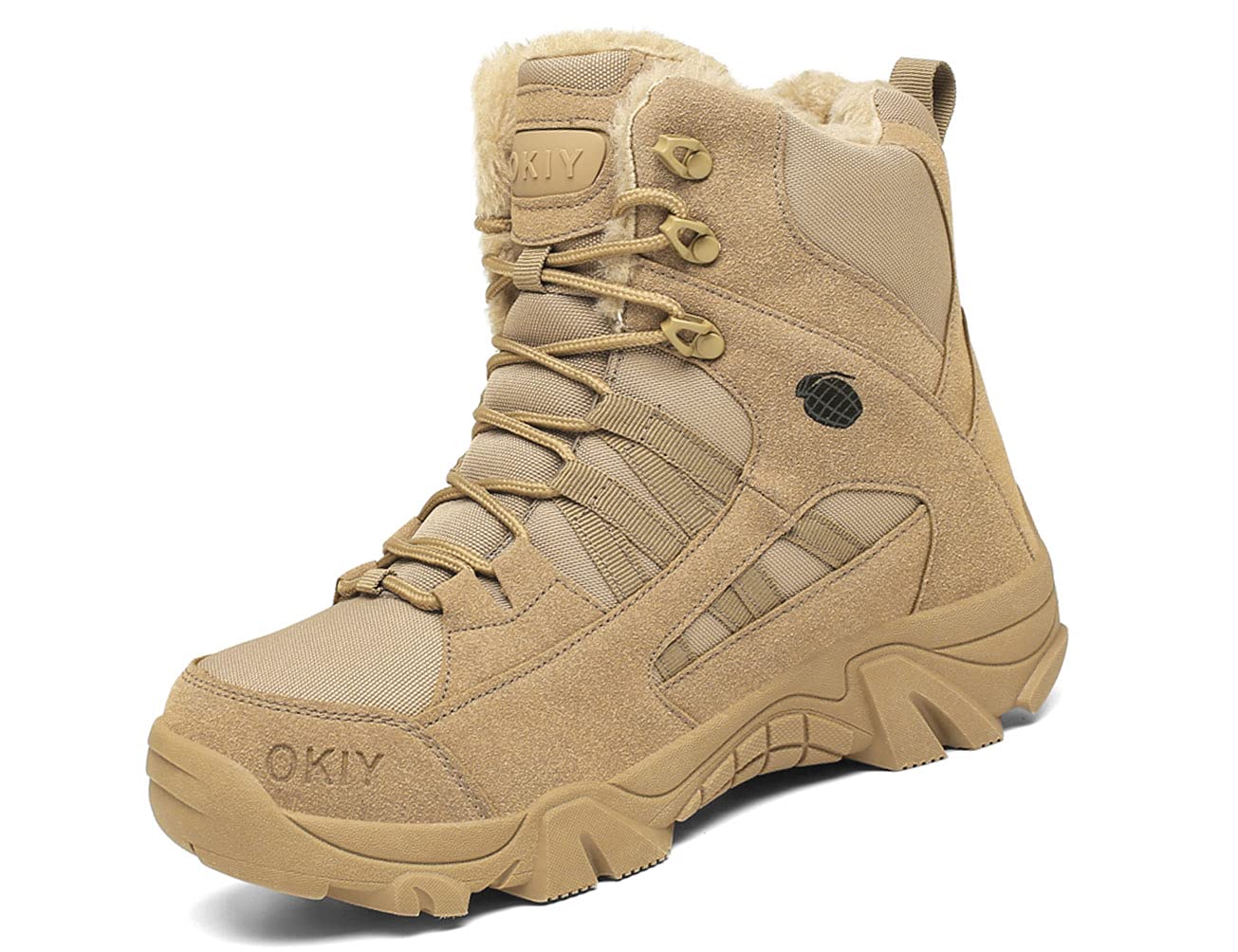 IYVW2021 Shoes Work Utility Footwear Military Tactical Mens Army Outdoor Sports Camping Hiking Work Combat Lace Up Breathable High Top Side Zipper Desert Leather Shoe Boots