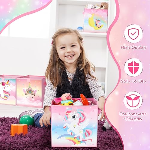 Miniatura 4 de 6 cubos de almacenamiento plegables para niños, cubos de almacenamiento plegables para niños, caja de juguetes decorativa para niños, con asas, para