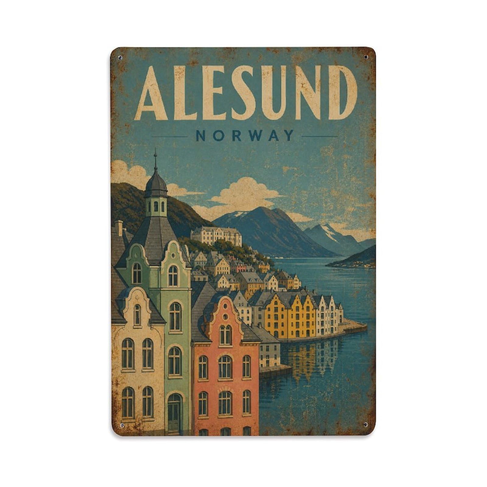 Metal Tin Sign Travel Vintage Norway Alesund