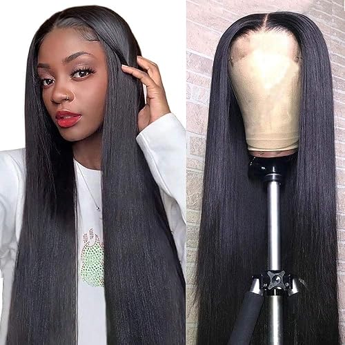 Mariska 4X4 Lace Front Wigs Human Hair Pre Plucked Brazilian Straight Human Hair Lace Closure Wigs for Black Women 150% Density Middle Part Lace Closure Human Hair Wigs with Baby Hair (26Inch, 4x4 lace front wig)