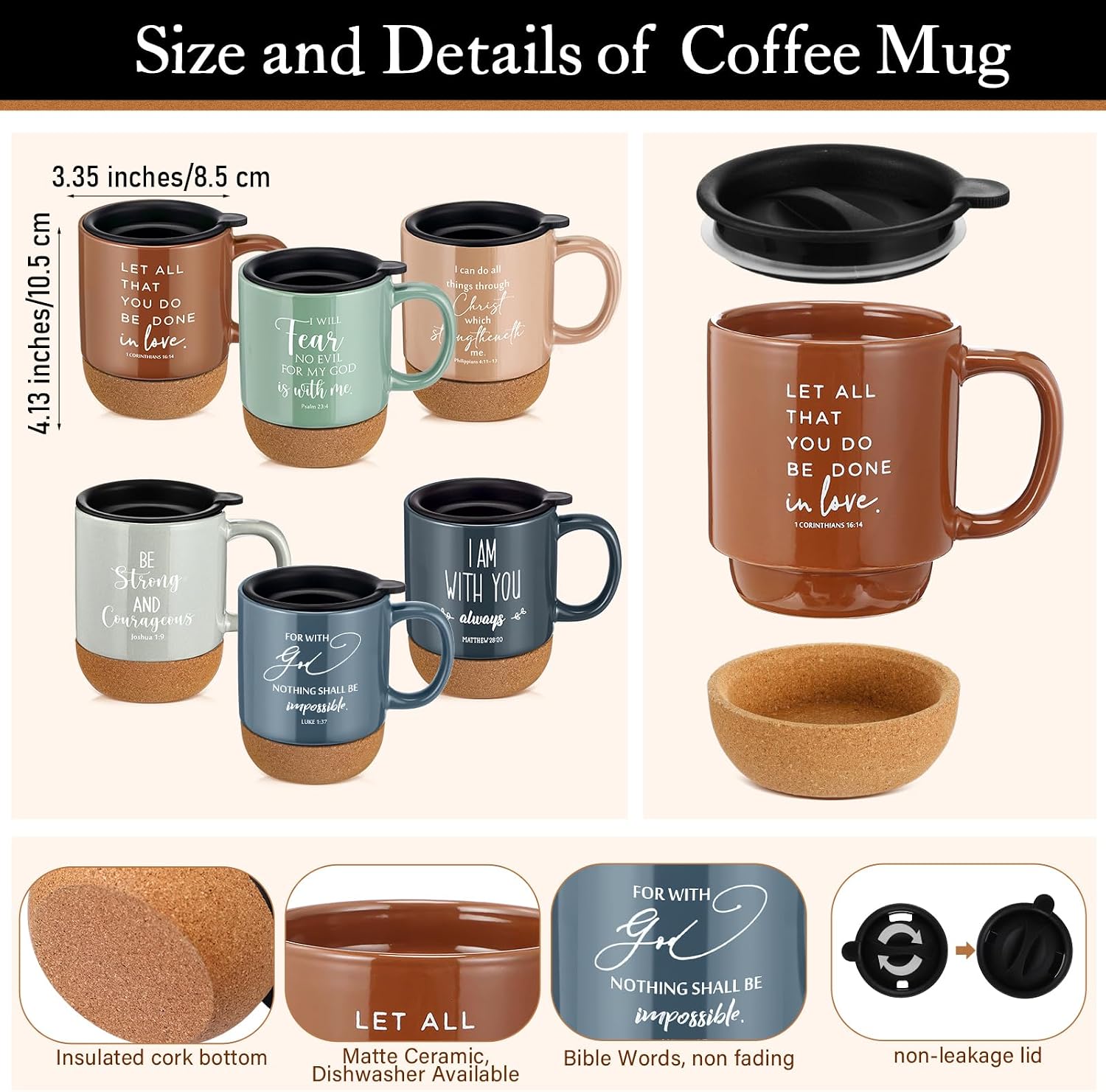 FillTouch 6 Set Fathers Day Christian Gifts for Men,Religious Church Gifts Bulk A5 Christian Journal Notebook 15 oz Bible Verse Ceramic Coffee Mug Pen Set for Office Supplies (Light Color,Fashion)