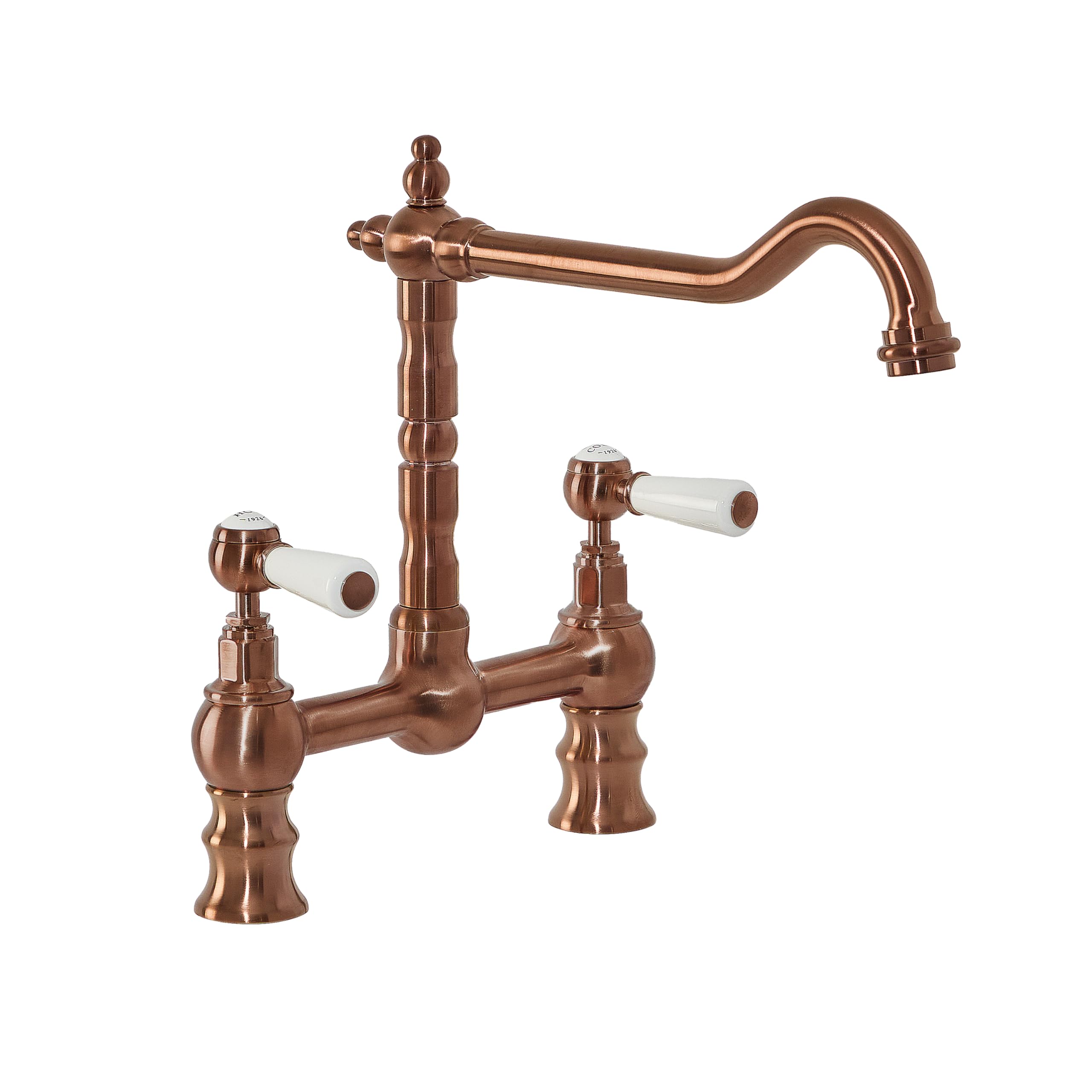 Milano Brushed Copper Elizabeth Lever Handle Bridge Kitchen Sink Mixer Tap Swivel Spout - Copper