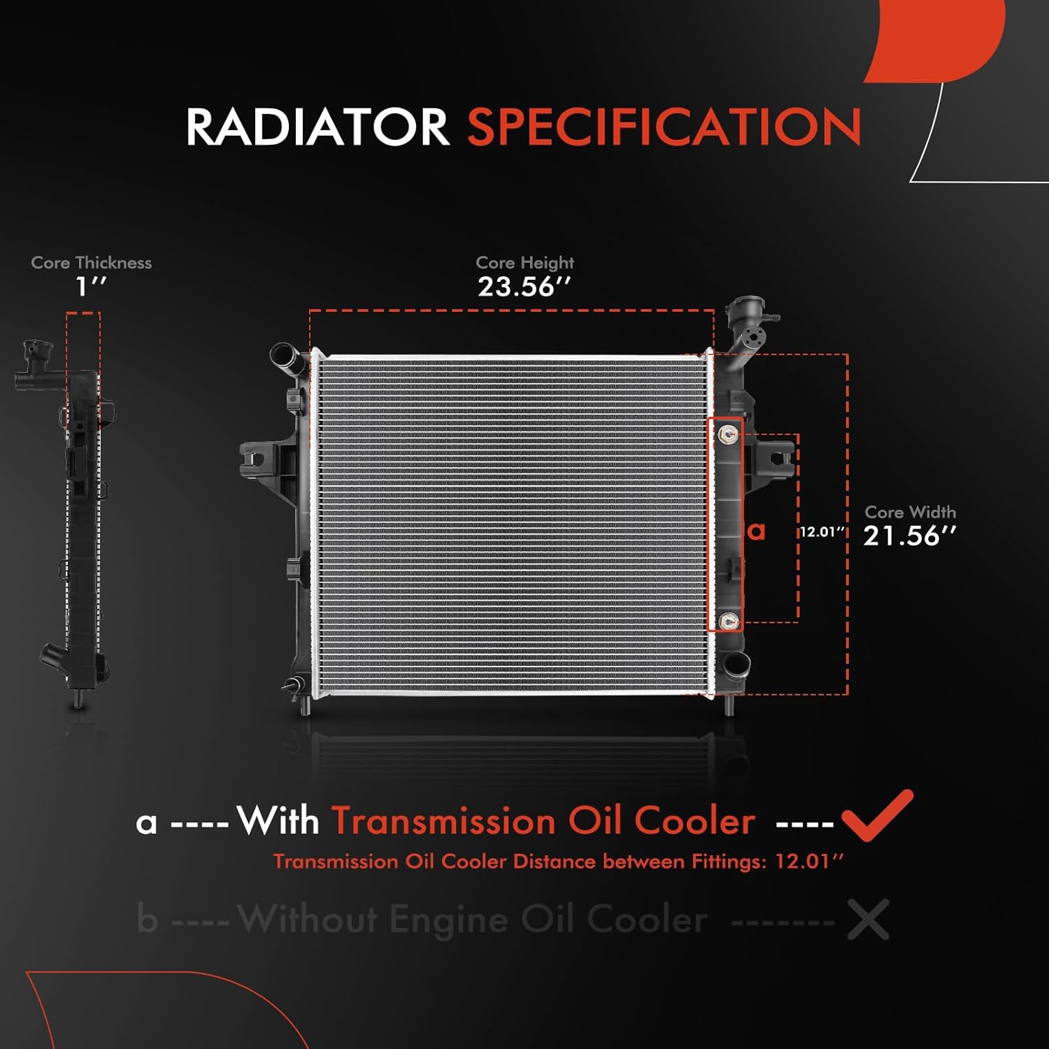 A-Premium Engine Coolant Radiator Assembly with Transmission Oil Cooler Compatible with Jeep Grand Cherokee Laredo Limited 1999-2000, V8 4.7L, Automatic Trans.