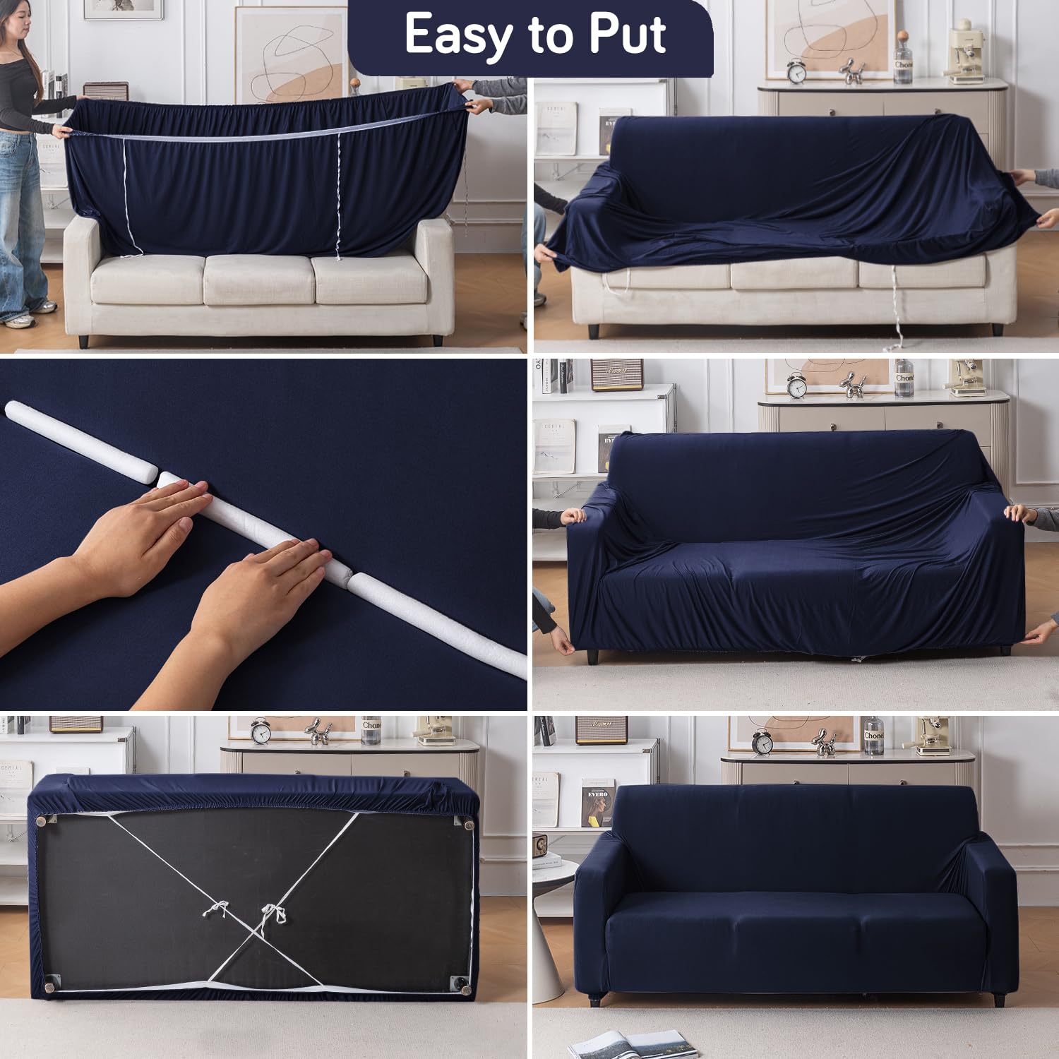 Navy Blue Sofa Cover - 3 Seater SereneSolids -2 Navy Blue Sofa Cover - 3 Seater SereneSolids -2