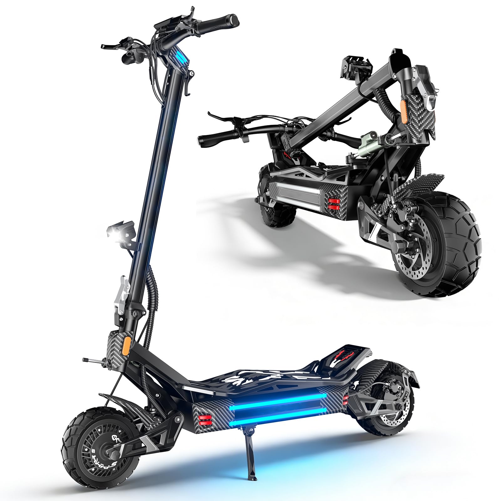 HWWH P5 Patinete Eléctrico Adultos – Motor Dual, Batería 60V 30Ah, Autonomía 80km, Ruedas 11", Frenos Hidráulicos Dobles, Suspensión, Plegable, Urbano y Ocio
