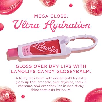 Lanolips Glossybalm Candy Bauble - Ultra Hydrating Tinted Lip Gloss for Dry, Chapped Lips - Flavored Natural Lanolin Lip Balm with Lanolin Oil, Vitamin E & Mica for Lip Care & Shine (0.35 Ounce)