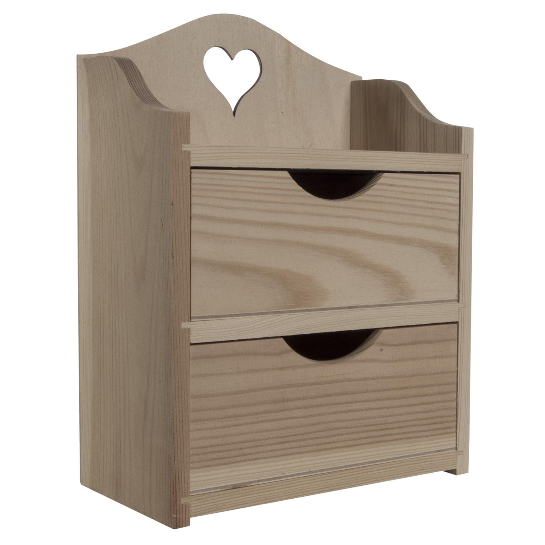 Woodeedoo Wooden Mini Chest Of Drawers With Heart Cut-Outs Jewellery Make-Up Storage Box Unfinished Pine 20.5 X 11 X 27.5 Cm from B&Q