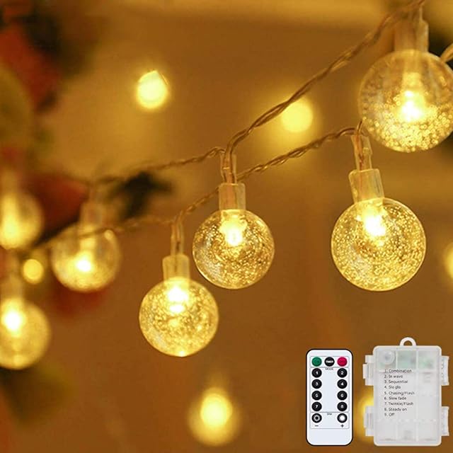 Globe String Lights Fairy Lights Battery Operated 32ft 80LED String Lights with Remote Waterproof Indoor Outdoor Hanging Lights Decorative Christmas Lights for Home Party Patio Garden Wedding Metaku