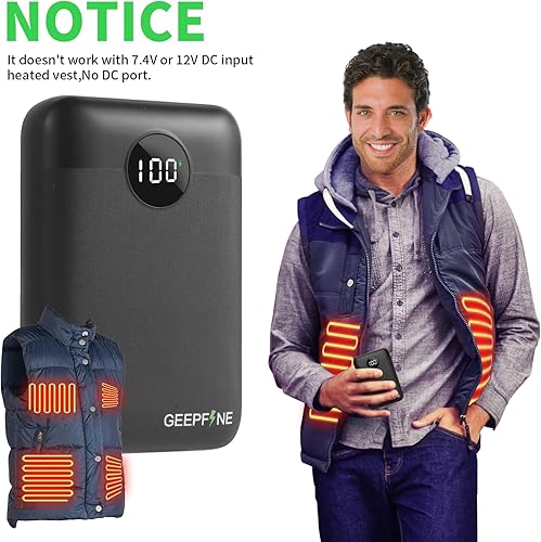 Miniatura 2 de Mini batería de 5 V 2 A para chaleco calentado, banco de energía ligero de 10000 mAh para asiento con calefacción, manta térmica, ropa térmica,