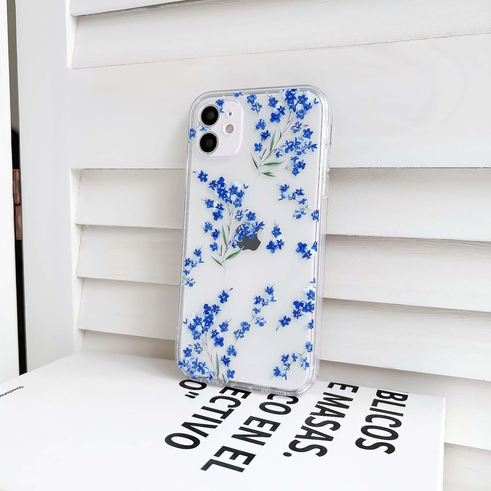 Coque pour téléphone portable à fleurs bleues de lumière laser avec dragonne, nouvelle 2024 pour les femmes, compatible avec iPhone 15 Pro, 13,14 Pro Max, 12 Pro Max,11, Ins Style pour le