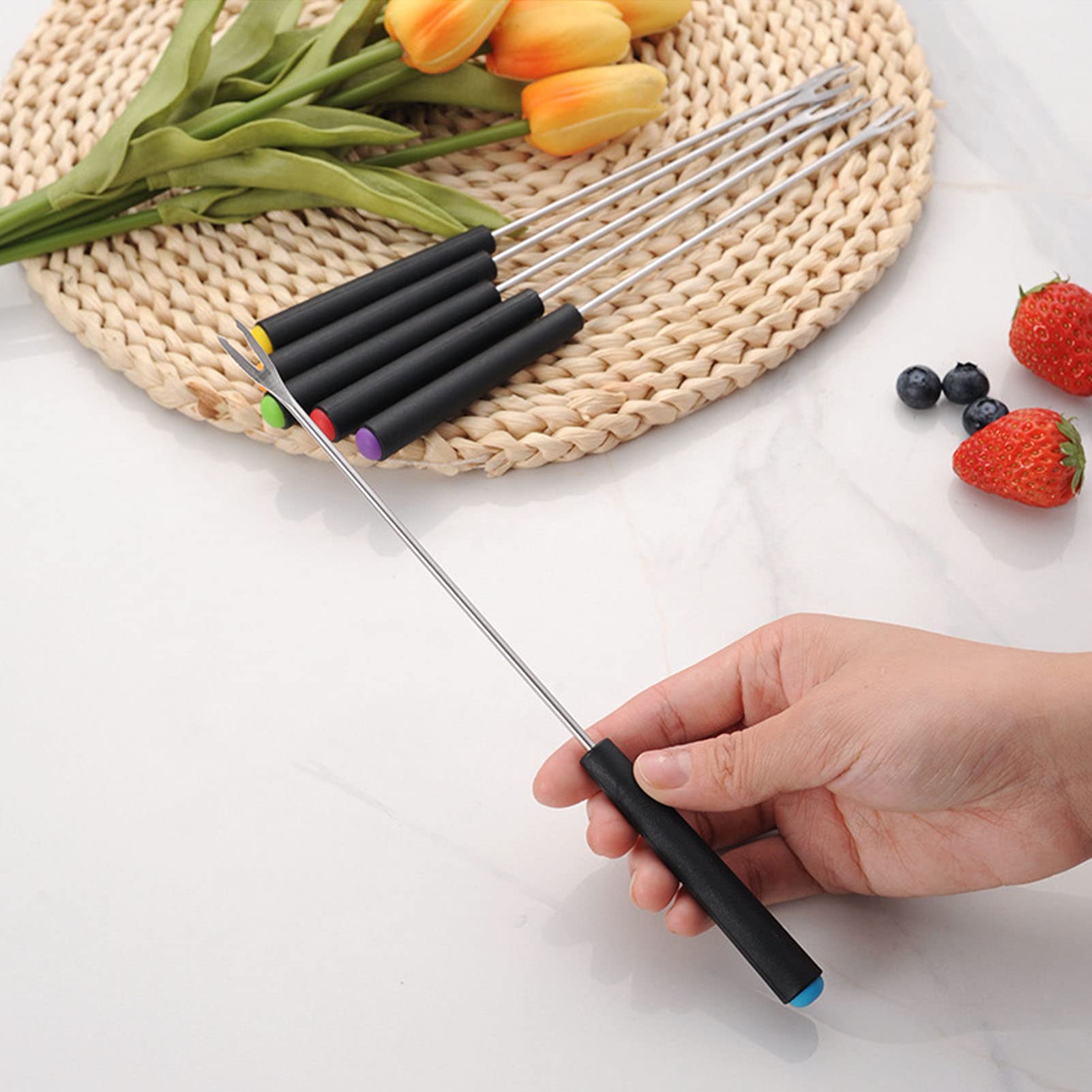 Generic 6Pcs Fondue Forks Stainless Steel Resistant Long Forks for Cake Chocolate Fruit Cheese Fondue, Genericif17dxhgma