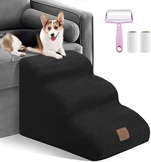 Escalones de rampa para mascotas de 3 pasos, escalones para perros para sofá de cama alta, color negro