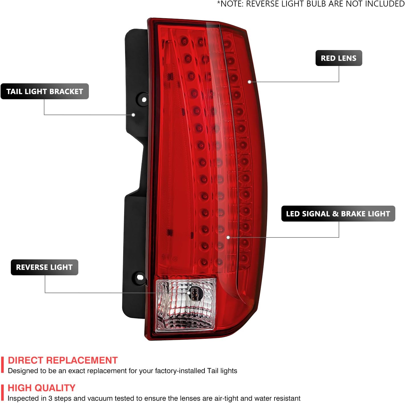 DNA MOTORING Factory OE Style LED Passenger Side (Right) Taillight Assembly Compatible with Cadillac Escalade 2007-2014 / ESV 2007-2014,GM2800232,OEM-TL-081-R