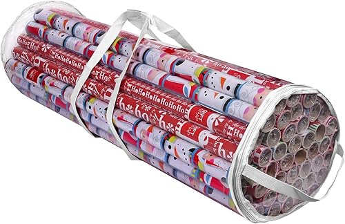 ProPik - Bolsa organizadora de papel para regalo, almacena hasta 25 rollos de 40 pulgadas, poliéster resistente y bolsa transparente de PVC con asas