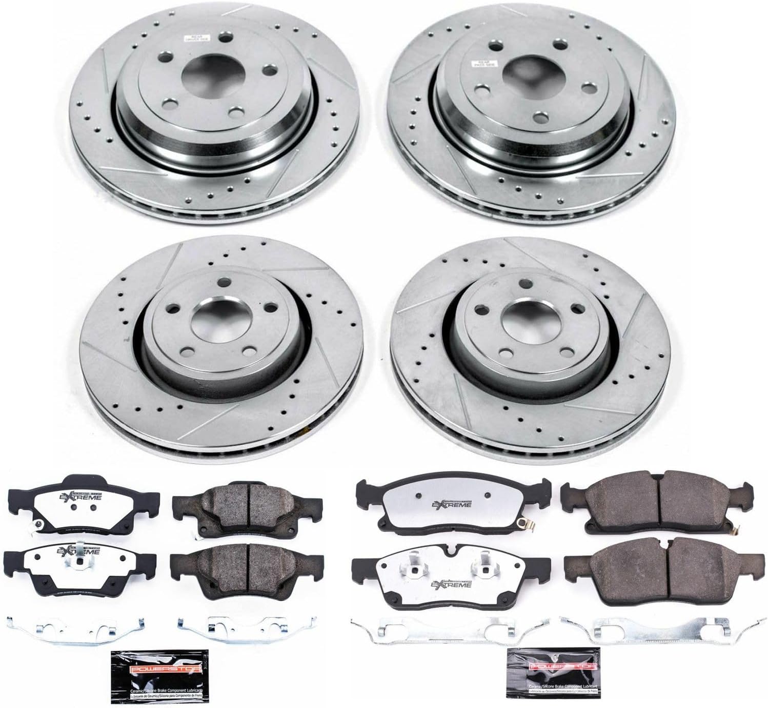 PowerStop Front & Rear Brake Kit For Dodge Durango 2021-24 |Jeep Grand Cherokee 2016-21 - Truck & Tow Carbon Fiber Ceramic Brake Pads + Drilled & Slotted Rotors Upgrade, K7136-36