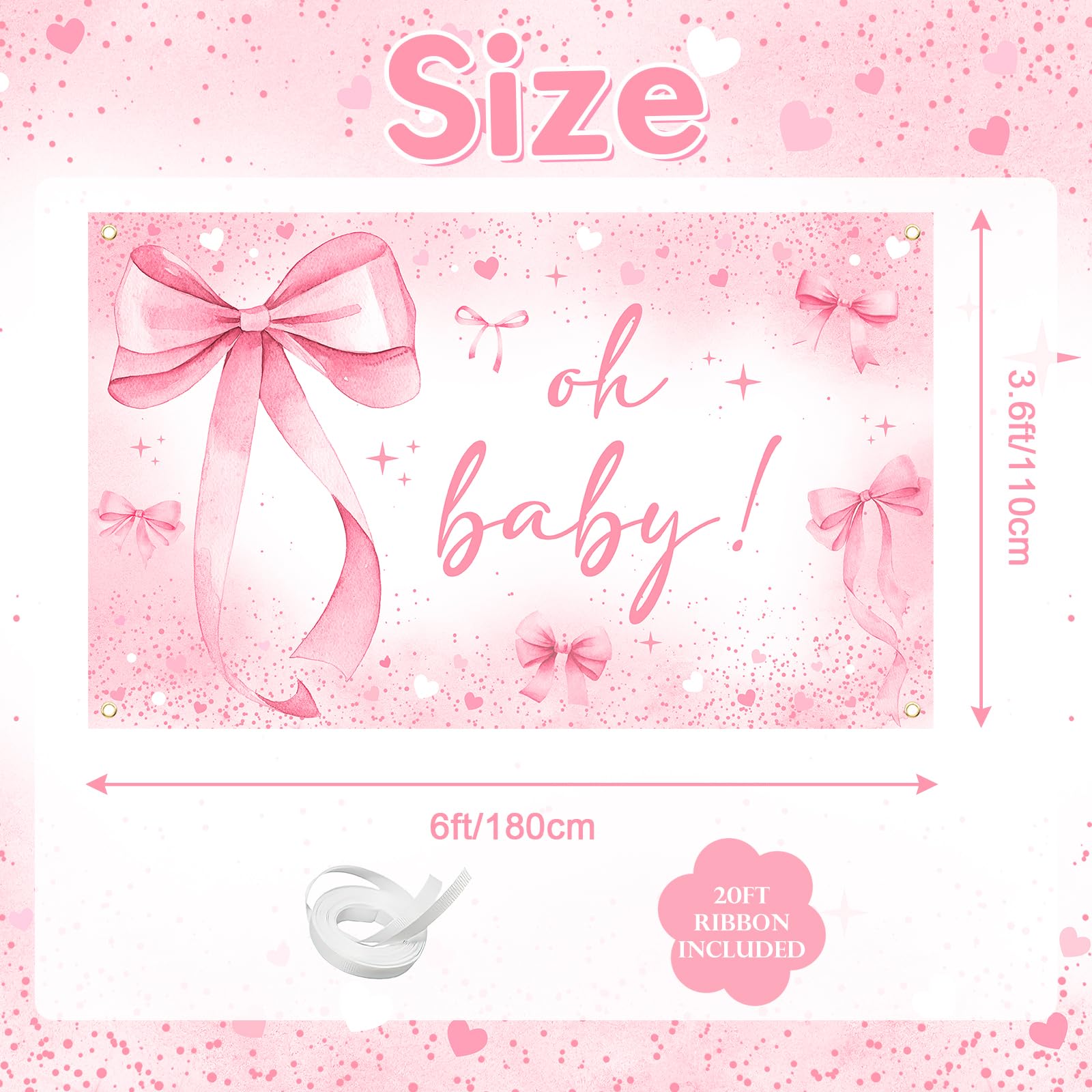 Baby Shower Hintergrund-Banner Mit Schleifen-Design – Rosa Deko Für Fotos & Partys