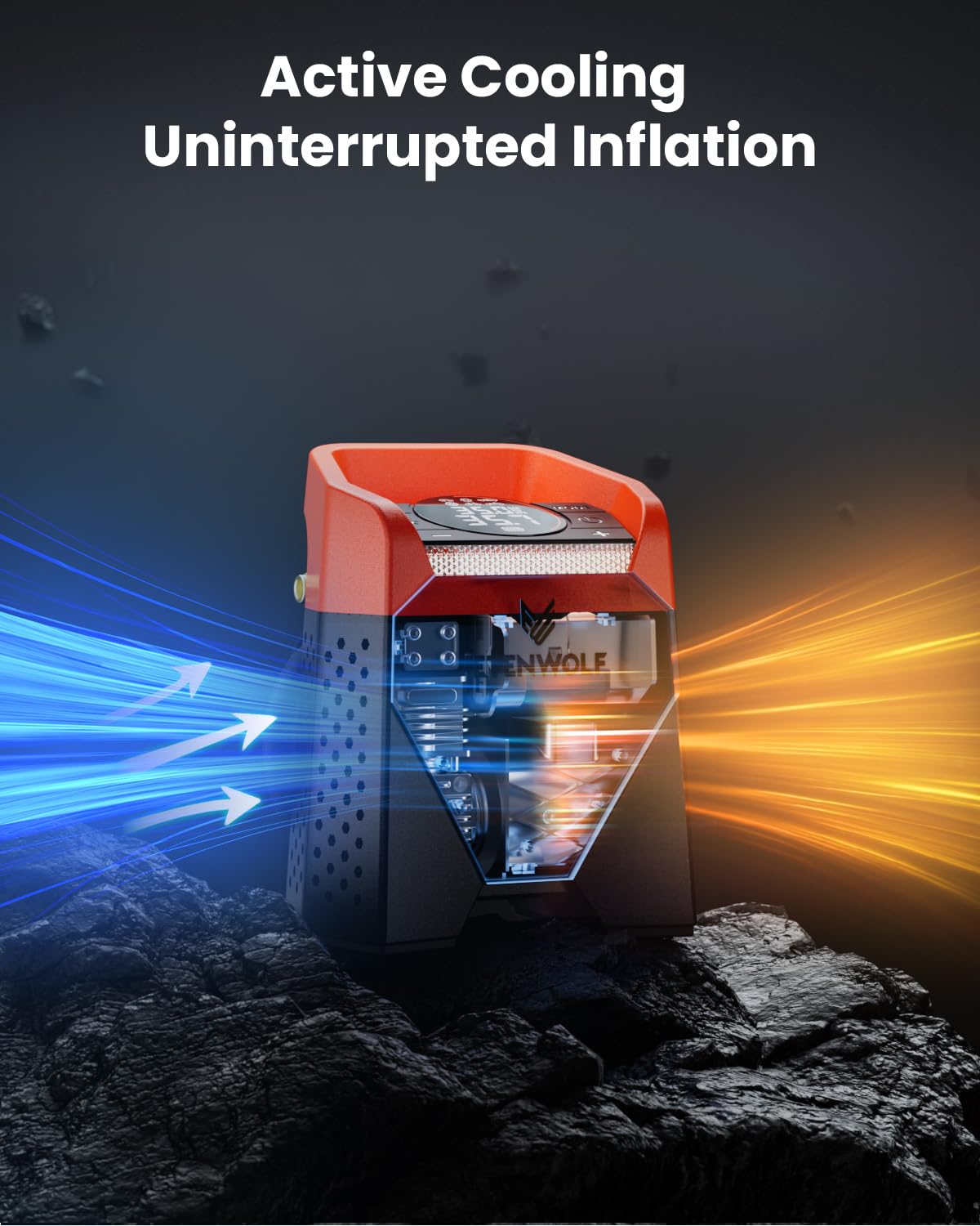 ETENWOLF Zephyr S5 - Compresor de aire portátil para inflador de neumáticos de alta resistencia, bomba de aire inalámbrica de 160 PSI y 15600 mAh con luz LED para neumáticos de coche, bicicleta