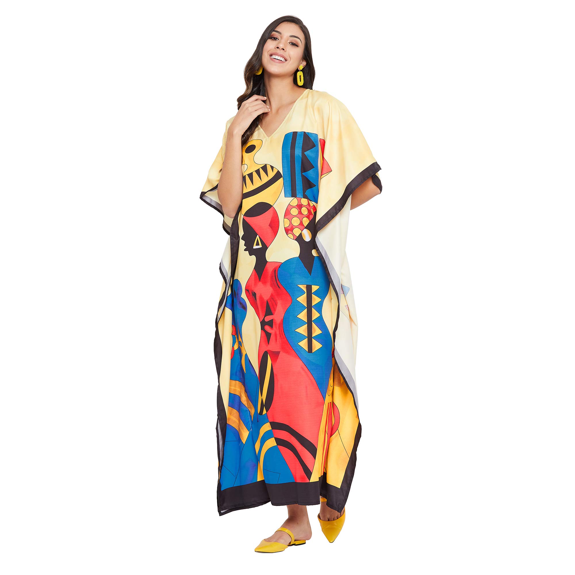 Oussum Women Polyester Casual Kaftan Long Plus Size Summer Beach Caftan Cover Ups Maxi Dresse for Ladies Boho