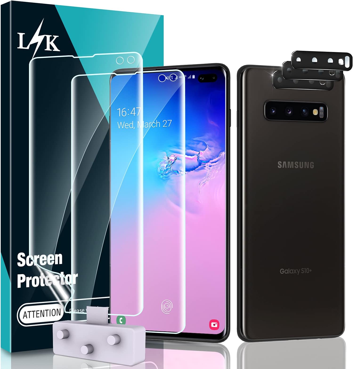 L K [3 Pack] Screen Protector for Samsung Galaxy S10 Plus, [Self Healing] [in-Display Fingerprint] HD Effect Flexible Film