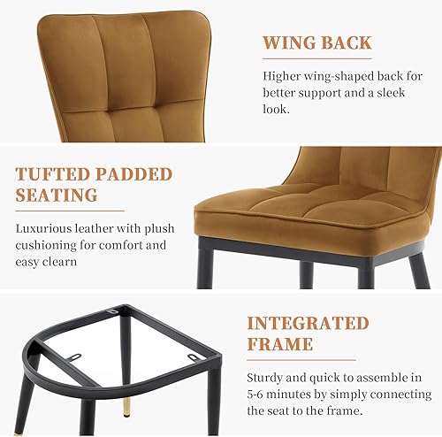 Miniatura 4 de Juego de 2 sillas de comedor modernas, cómodas sillas de comedor con asiento grueso, sillas de cocina tapizadas de terciopelo con patas de metal,