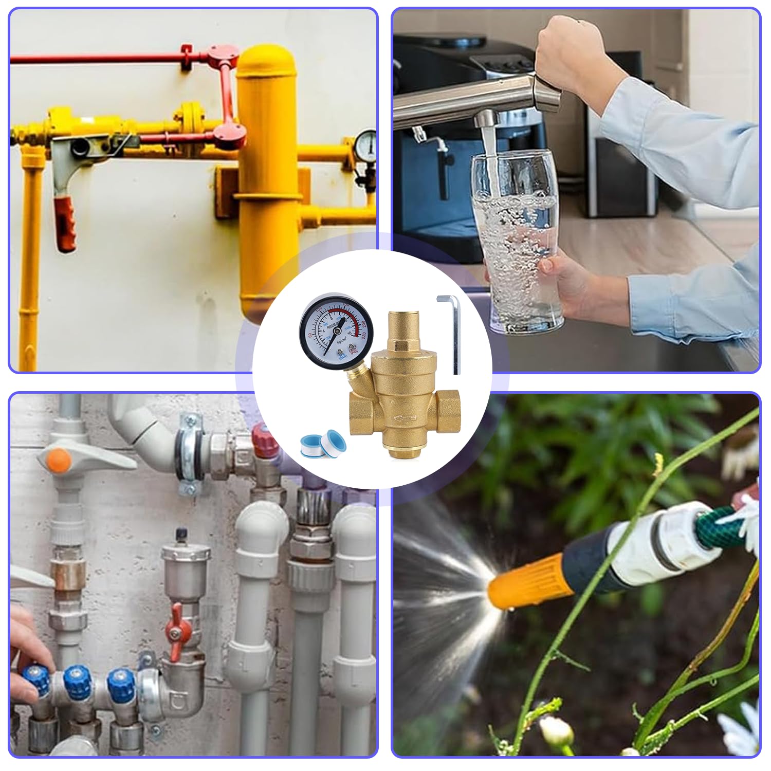 Réducteur de pression d'eau 1/2 pouce DN15, avec manomètre et soupape de réduction de pression