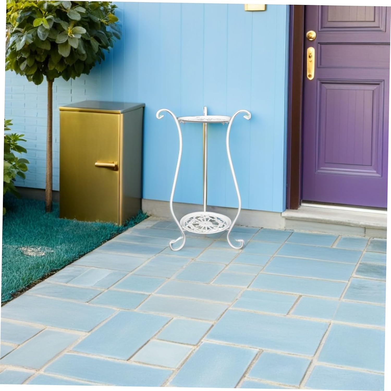 Bird Bath Stand 23.6 Inch Iron Two Tier round Holder