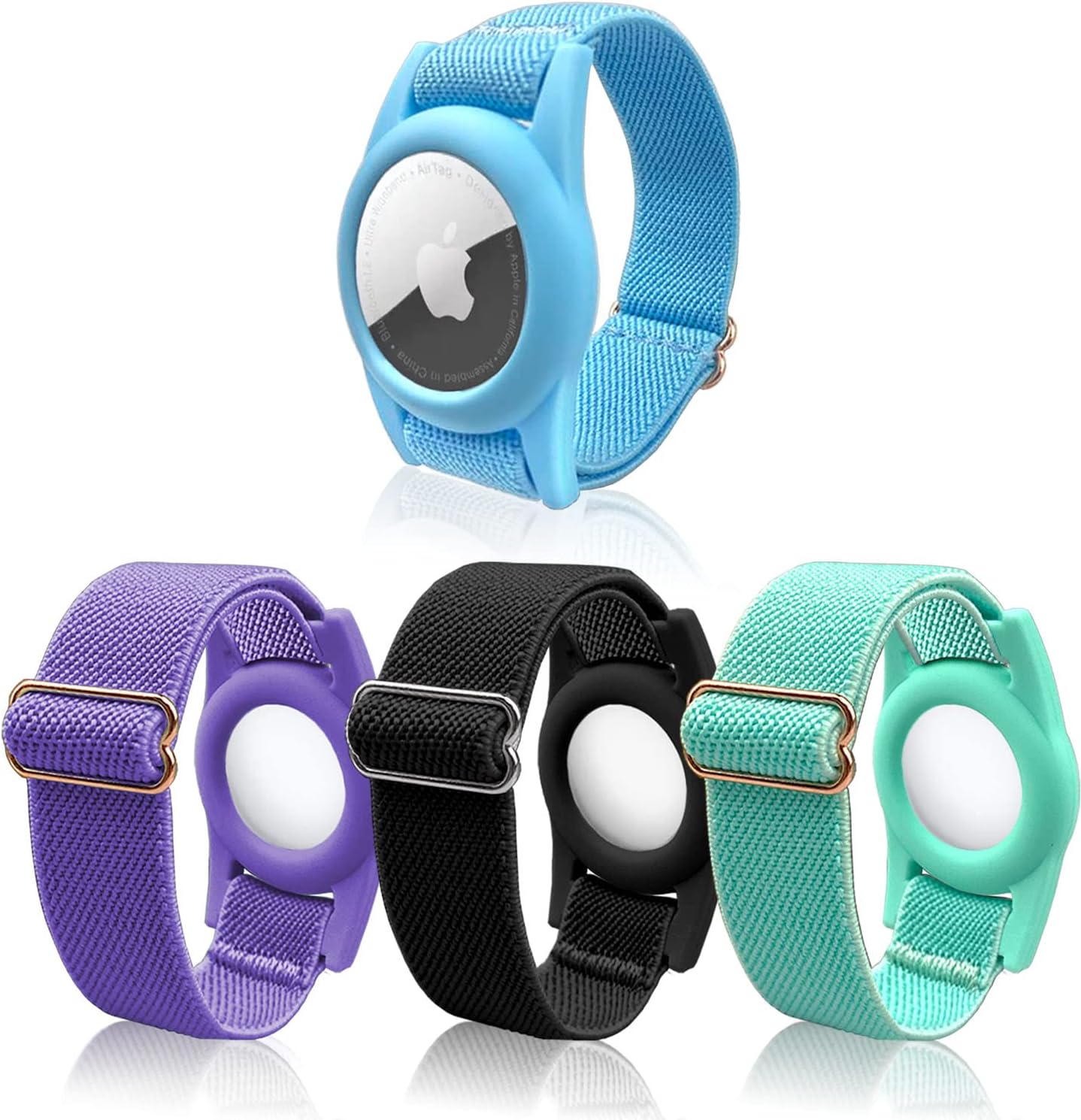 HOKEEAAirTag Bracelet for Kids, AirTag Holder with Elastic Wristband, Anti-Lost Watch Band for Apple Air Tag, Adjustable Strap for Toddler 4 Pack