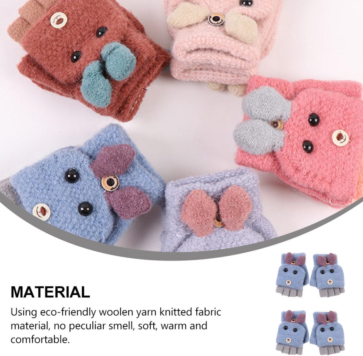 LIOOBO 2 Pairs Half Finger Cartoon Dog Gloves, Knitted Warm Gloves and Students, Breathable Winter Accessories for Boys, Random Color