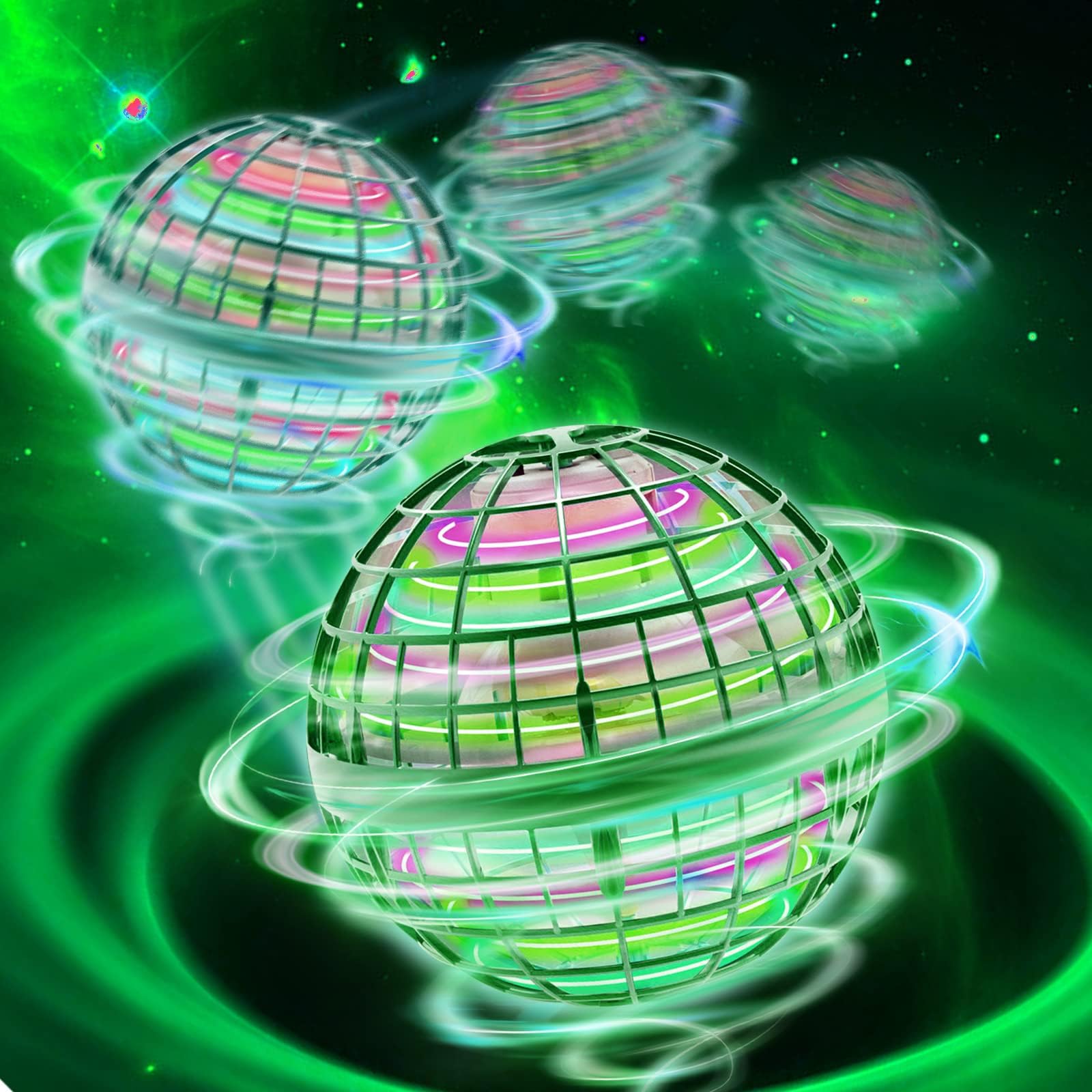 Flying Orb Hover Pro Toy, Hand Controlled Floating Ball with RGB Light, 360° Spinning Flying Spinner Mini Drone, Cosmic Boomerang Fly Balls, Magic Levitating Space Toys for Adults Kids Gifts(Green)