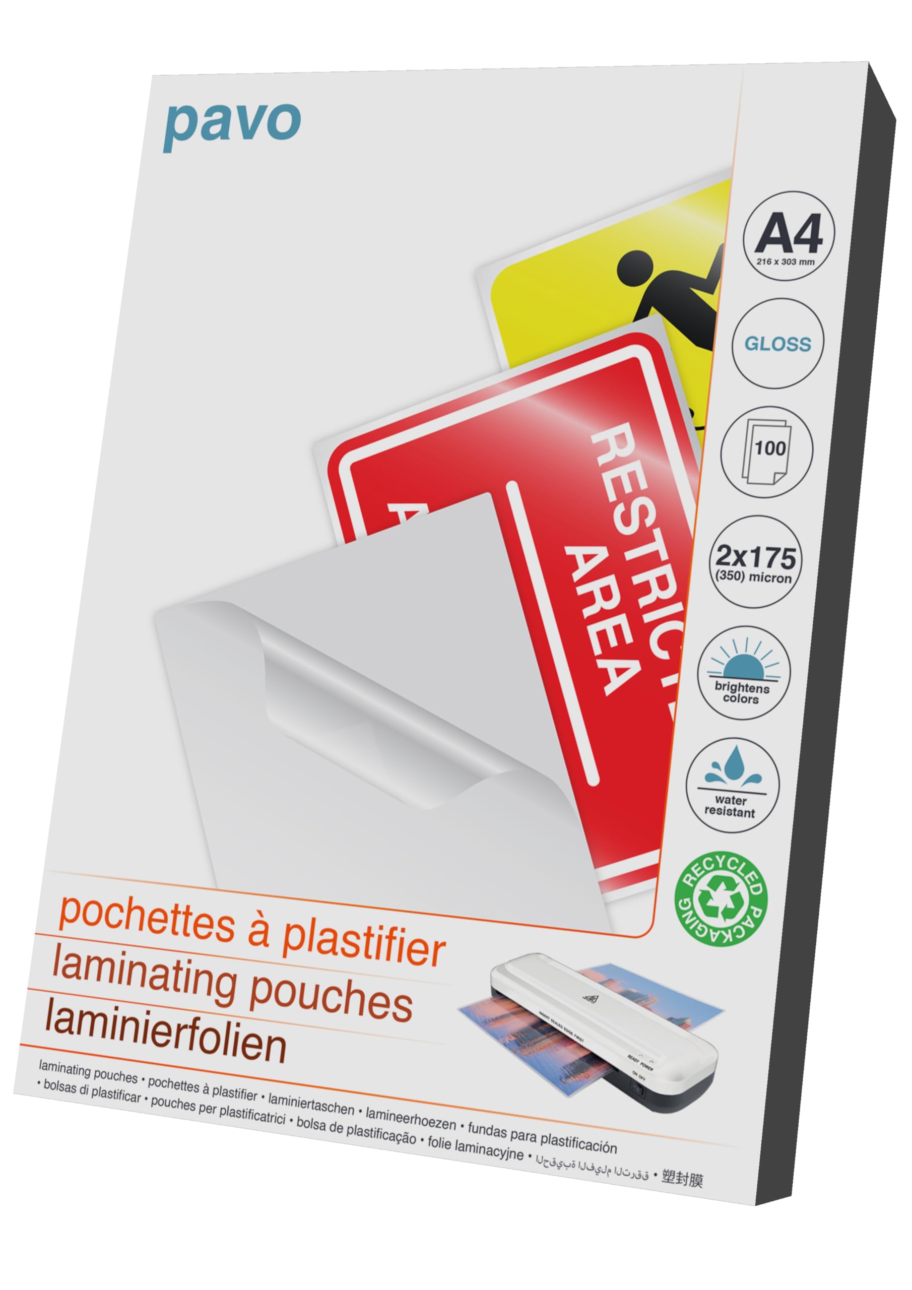 Pavo 2x175 Micron, Glossy A4 Laminating Pouches (Pack of 100)