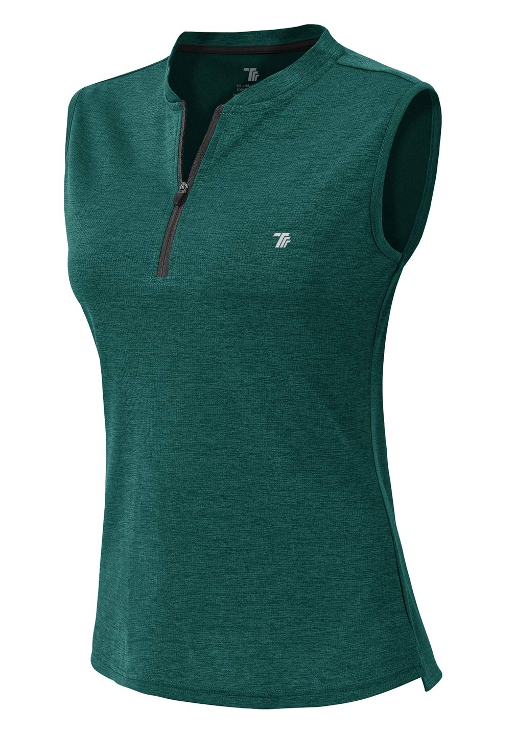YSENTO Womens Sleeveless Golf Polo Shirts Zip UP Tennis Sports Athletic Tank Tops UPF 50+(Green,L)