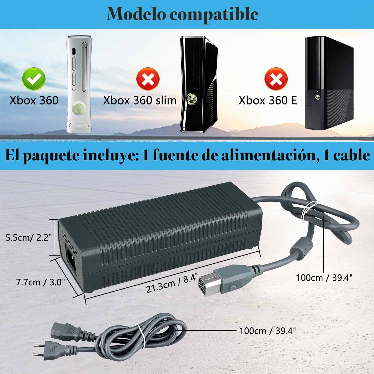 OSTENT 100-240V 203W EU Plug AC Adaptador Fuente de Alimentación Cable Brick para Microsoft Xbox 360 Consola