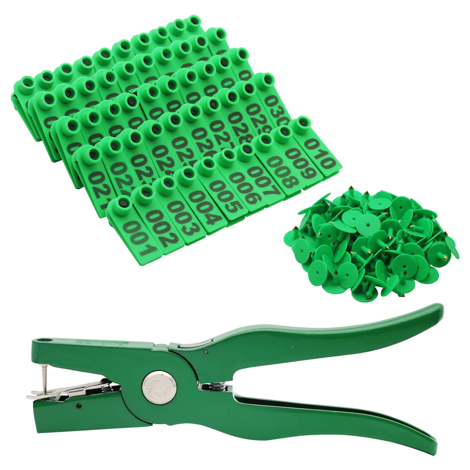 Photo 1 of Sheep Ear Tag Plier & 001-100 Numbered Goat Ear Tags with 2Pcs Ear Tag pins, for Pigs Cattle Sheep Livestock Animal Ear Tags (Green)