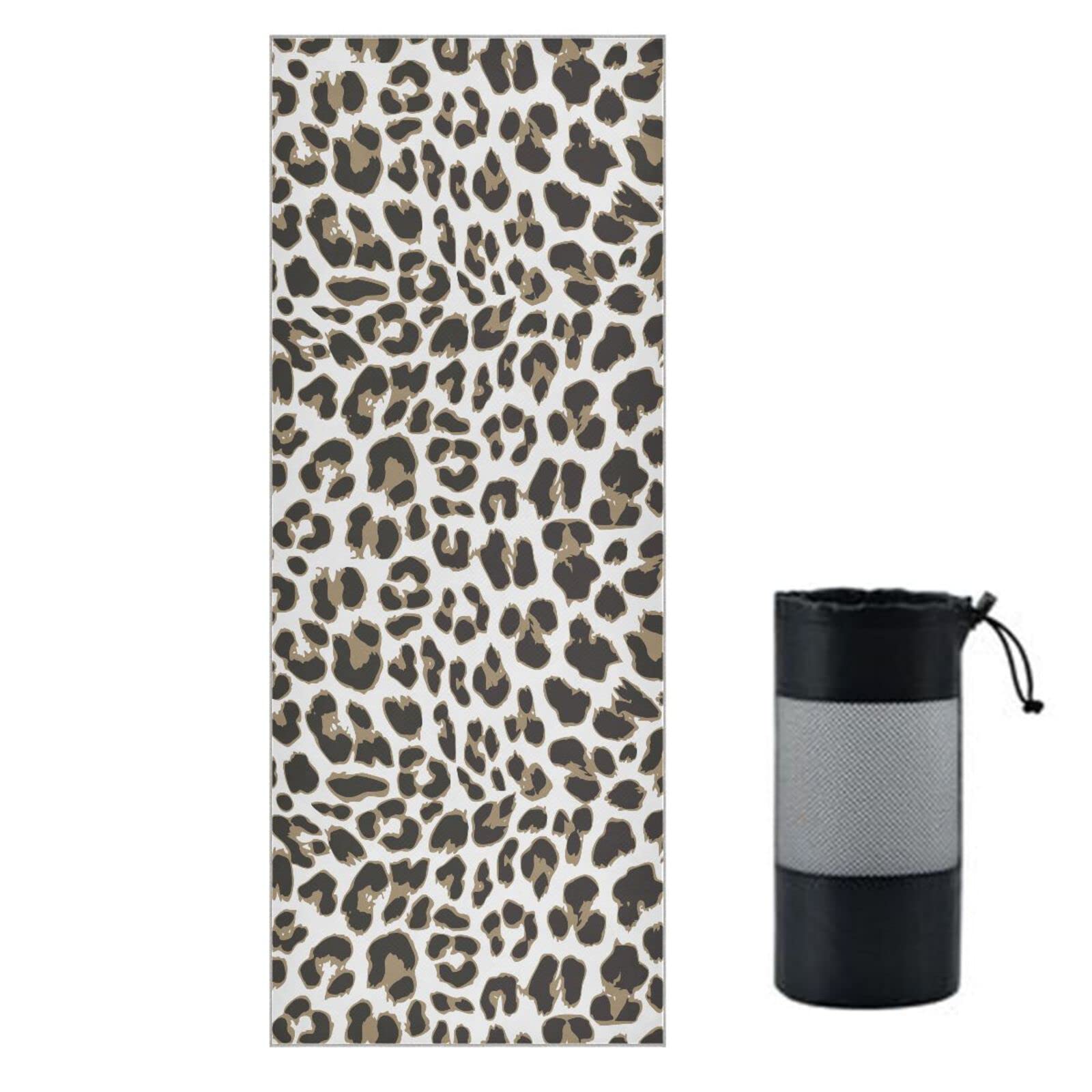 JHKKU Leopard Print Yoga Towel, Non-Slip Hot Yoga Mat Towel Sweat Absorbent for Pilates and Workout 73 x 27 in
