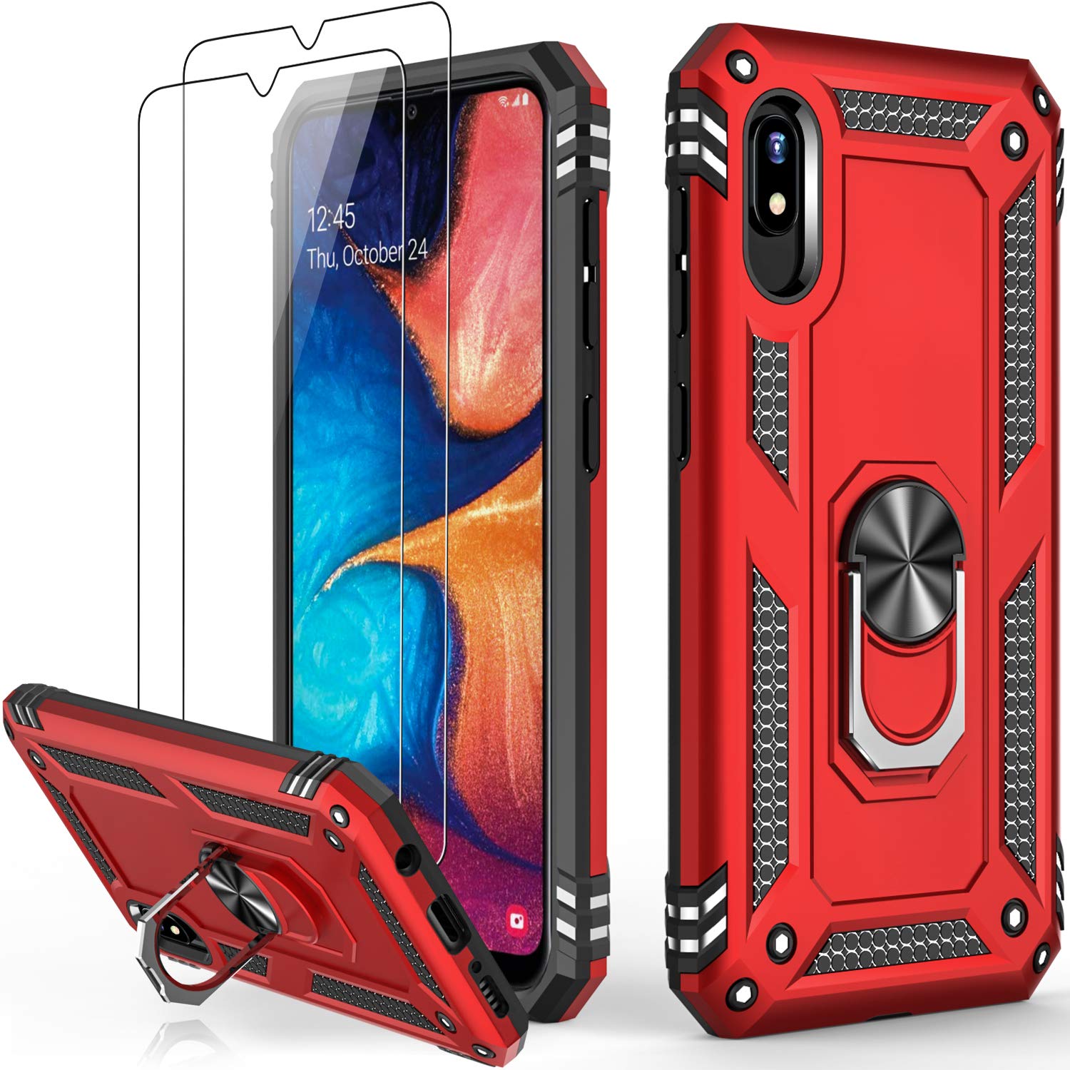 IKAZZ Galaxy A10e Case with Screen Protector,Military Grade Shockproof Cover Pass 16ft Drop Test with Magnetic Kickstand Car Mount Holder Protective Phone Case for Samsung Galaxy A10e Red