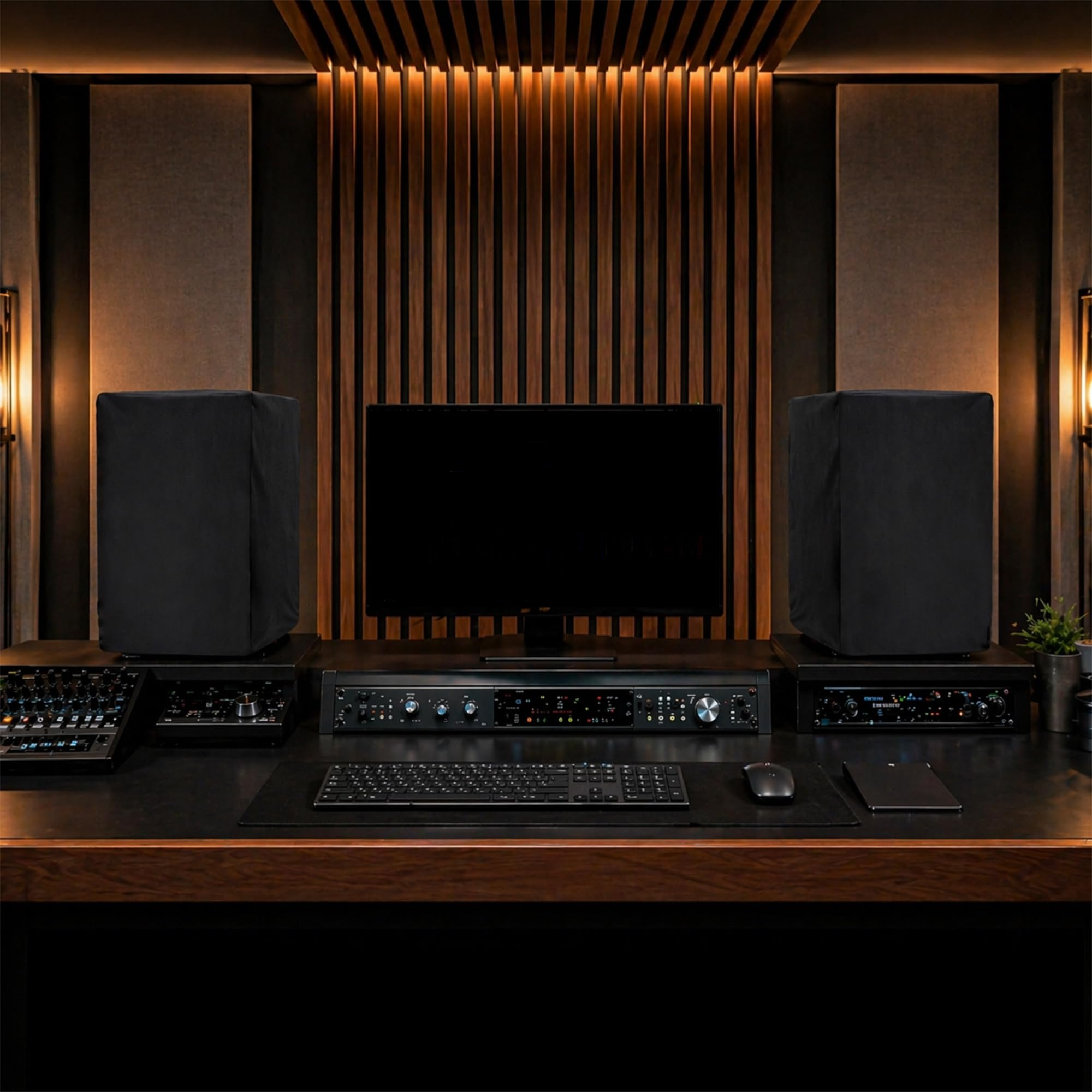 Musiin Fundas antipolvo para altavoces Yamaha HS8, Adam T7V, KRK Rokit 8 G4, JBL 308P Mkll y PreSonus Eris E8 XT. Fundas antipolvo negras para altavoces activos de 8 pulgadas (paquete de 2).