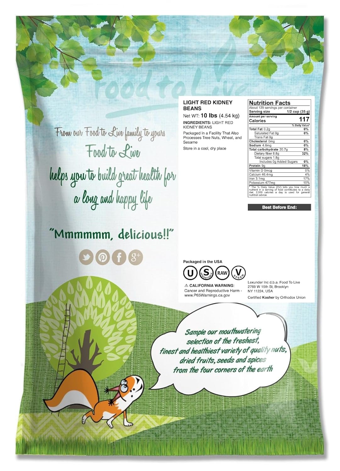 Food to Live Light Red Kidney Beans, 10 Pounds - Whole Dried Beans, Raw, Sproutable, Non-Irradiated, Vegan, Bulk. Rich in Fiber, Potassium, Plant-Based Protein. Made in USA